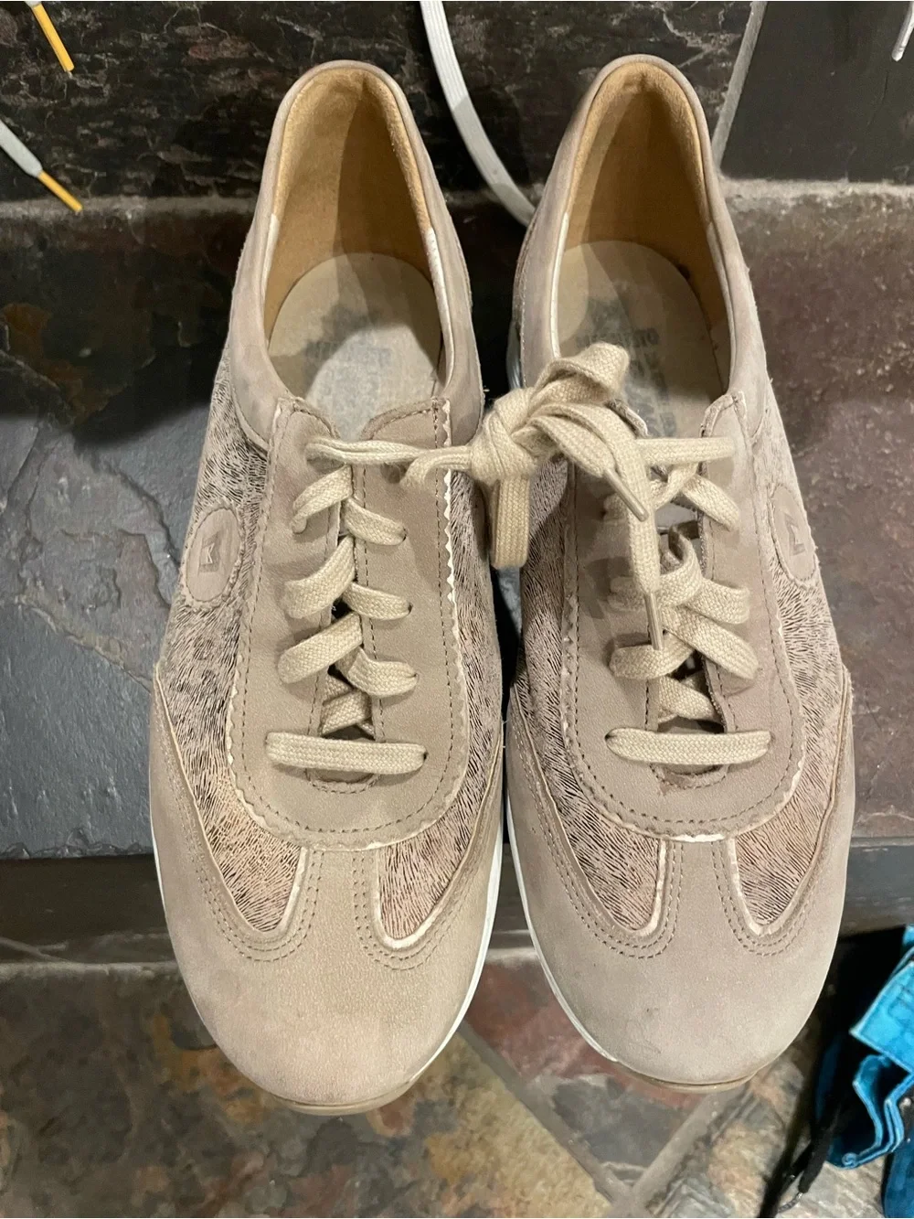 Mephisto Women's Taupe Beige Lace-Up Casual Sneakers